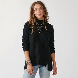 SEED HERITAGE AUS Black Merino Wool Blend Mock Neck Ribbed Knit Slouchy Sweater